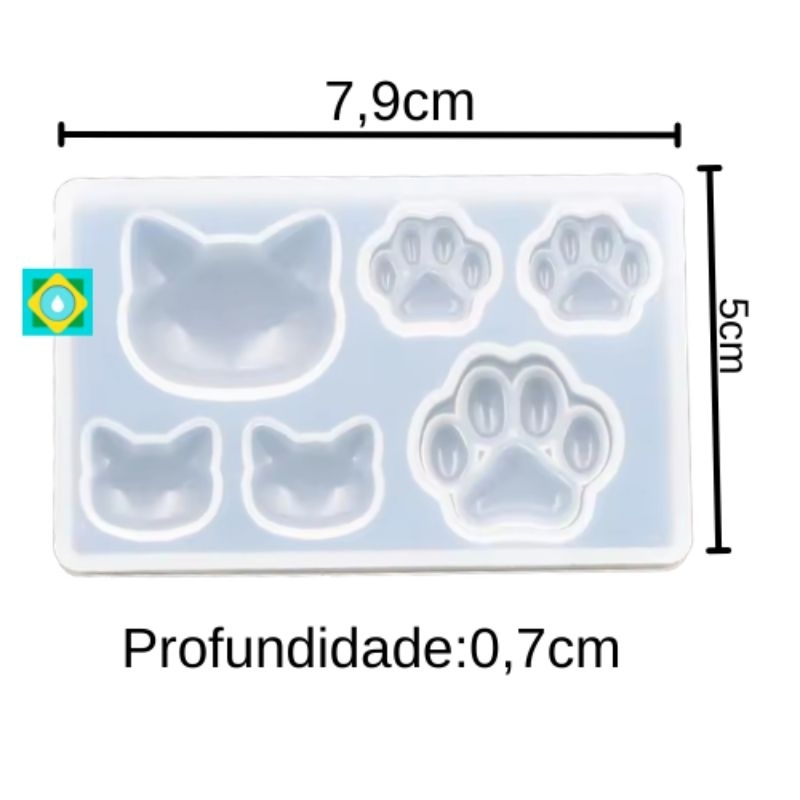 Molde de Silicone Alimentício Patinha e Face Gatinho 3D. Chaveiro e Lembrancinha. Artesanato em Geral Pequeno e Delicado