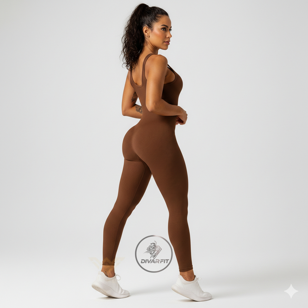 Macacão Longo Feminino Fitness Canelado Premium Academia Com Bojo Zero Transparencia