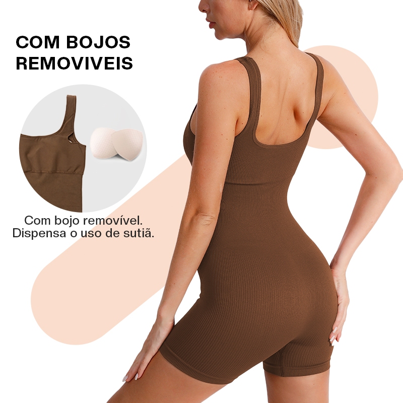 Liouty Macaquinho Feminino Fitness Esportivo Canelado Poliamida Academia Elástico com bojos removíveis (JS01)
