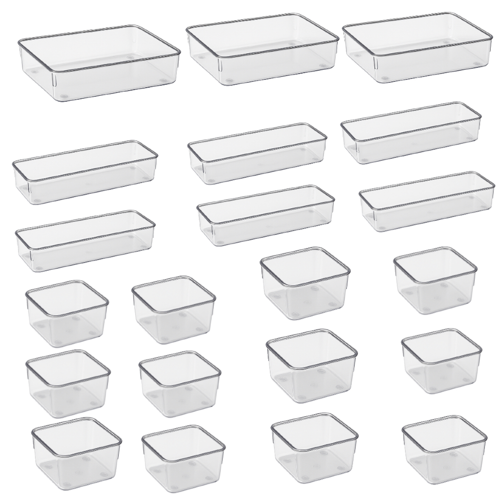 Kit 21 Organizador Multiuso Modular Gavetas Acrílico Cristal