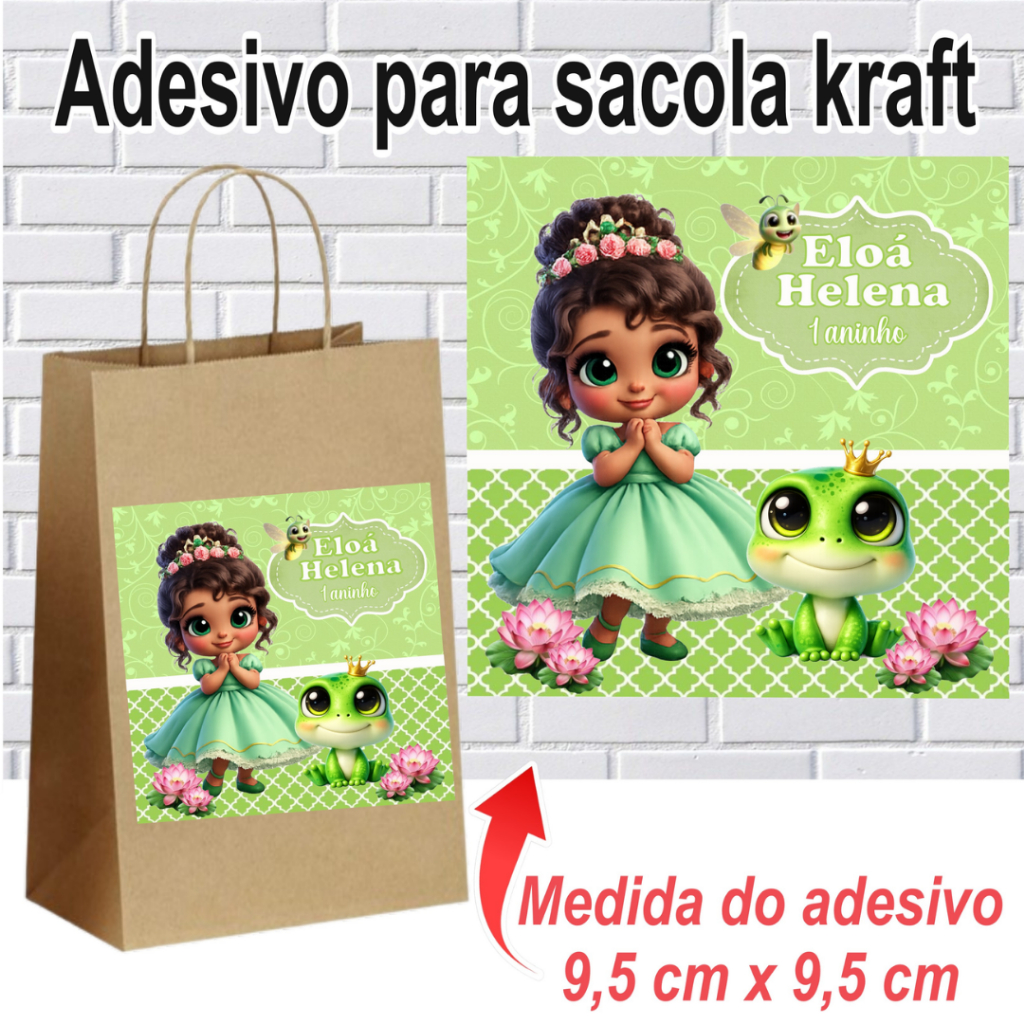 Rótulo Adesivo para sacolas krafts, Lembrancinhas personalizadas para aniversário Princesa Tiana