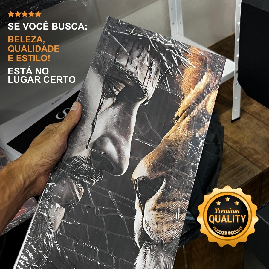 Kit 3 Quadros Frase Decorativos Nunca Foi Sorte Sempre Foi Deus Leão de Judá Salmo Religioso Mosaico