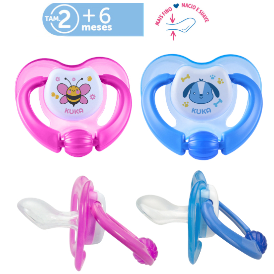 Chupeta Kuka Lovely Bico 100% Silicone Anatômico Ortodôntico Tam 2 para bebês acima de 6 meses em Oferta na Shopee