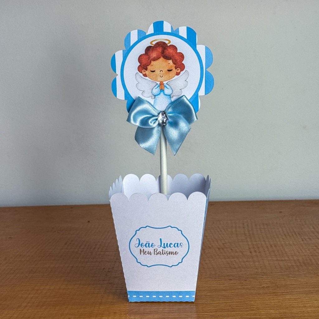 Envio Rápido Kit Centro De Mesa Personalizado Batizado Menino anjinho | Enfeite Cachepô | Decoração