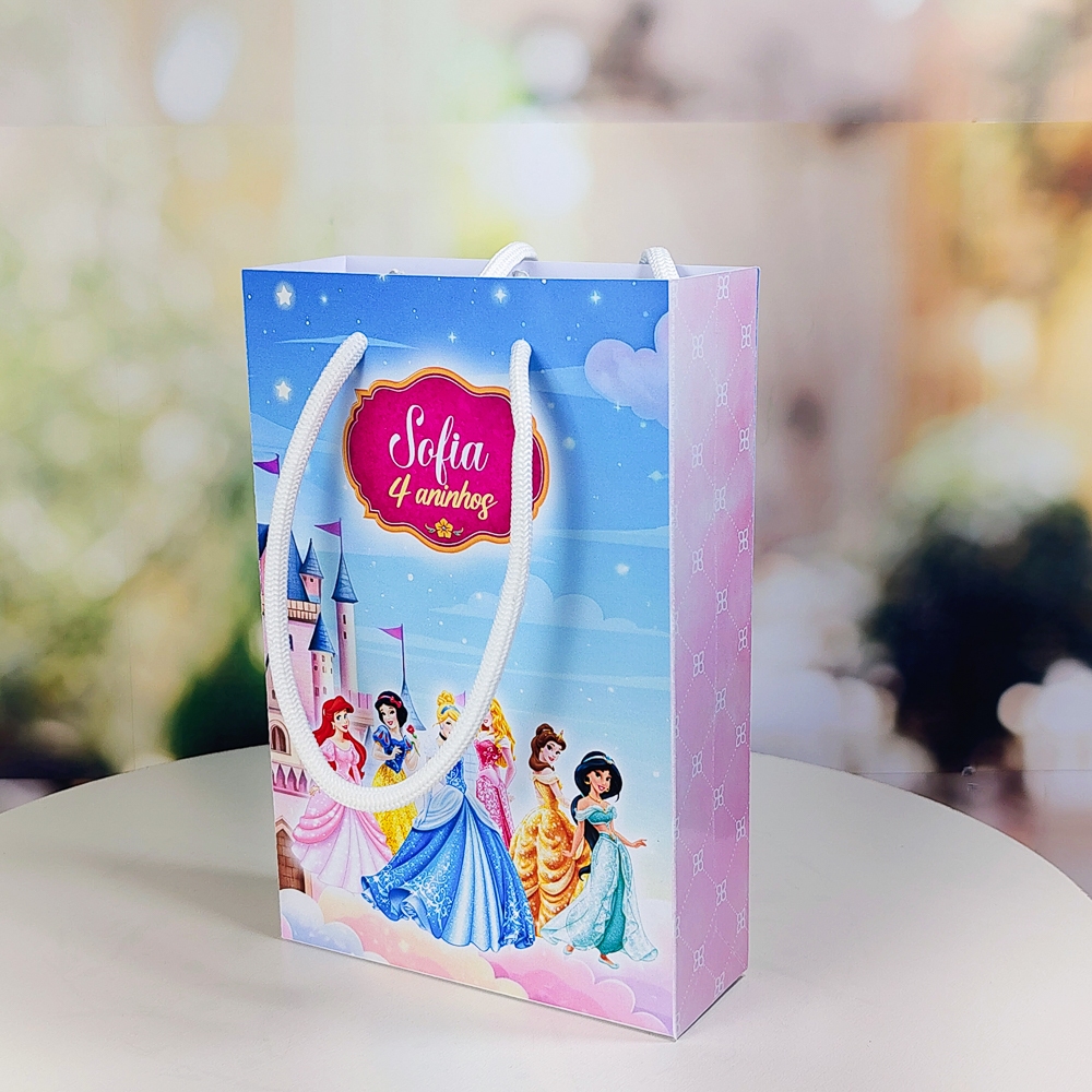 Sacolinha Personalizada P Festa Infantil - Princesas - Pré-Montada Lembrancinha Personalizada