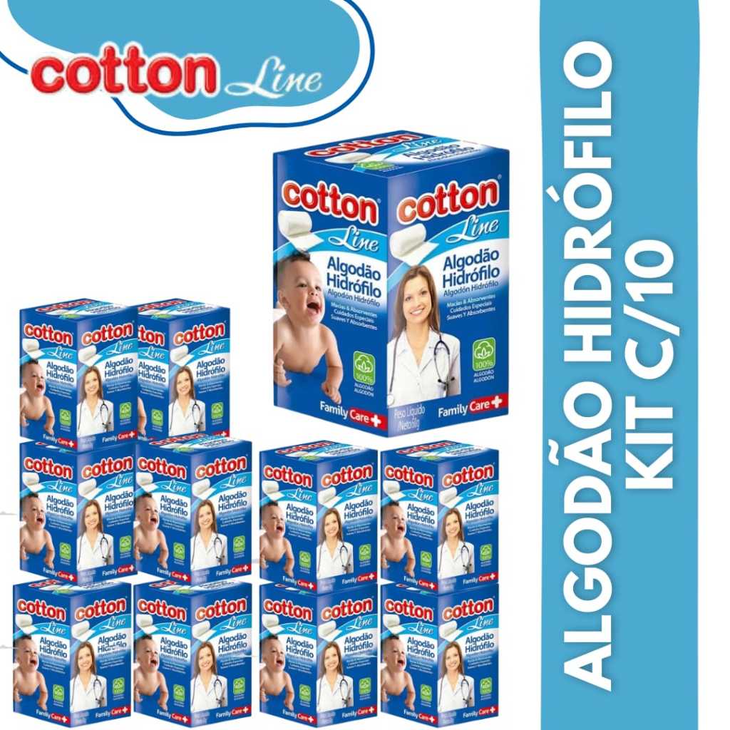 Kit Conjunto 10 Algodão Hidrofilo Caixa 25g Cotton Line Limpeza Manicure Maquiagem