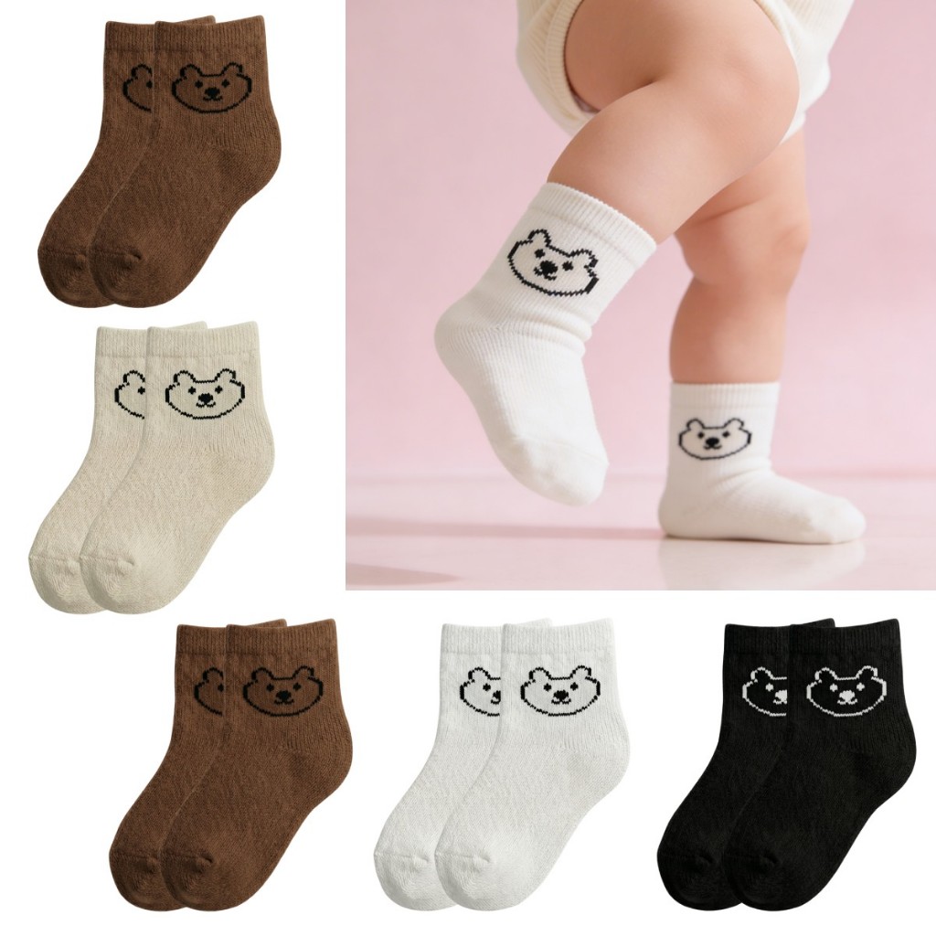 Kit 10 Pares Meias Infantis Urso Bebê Bear Baby Criança Algodão Premium Fofo Confortável