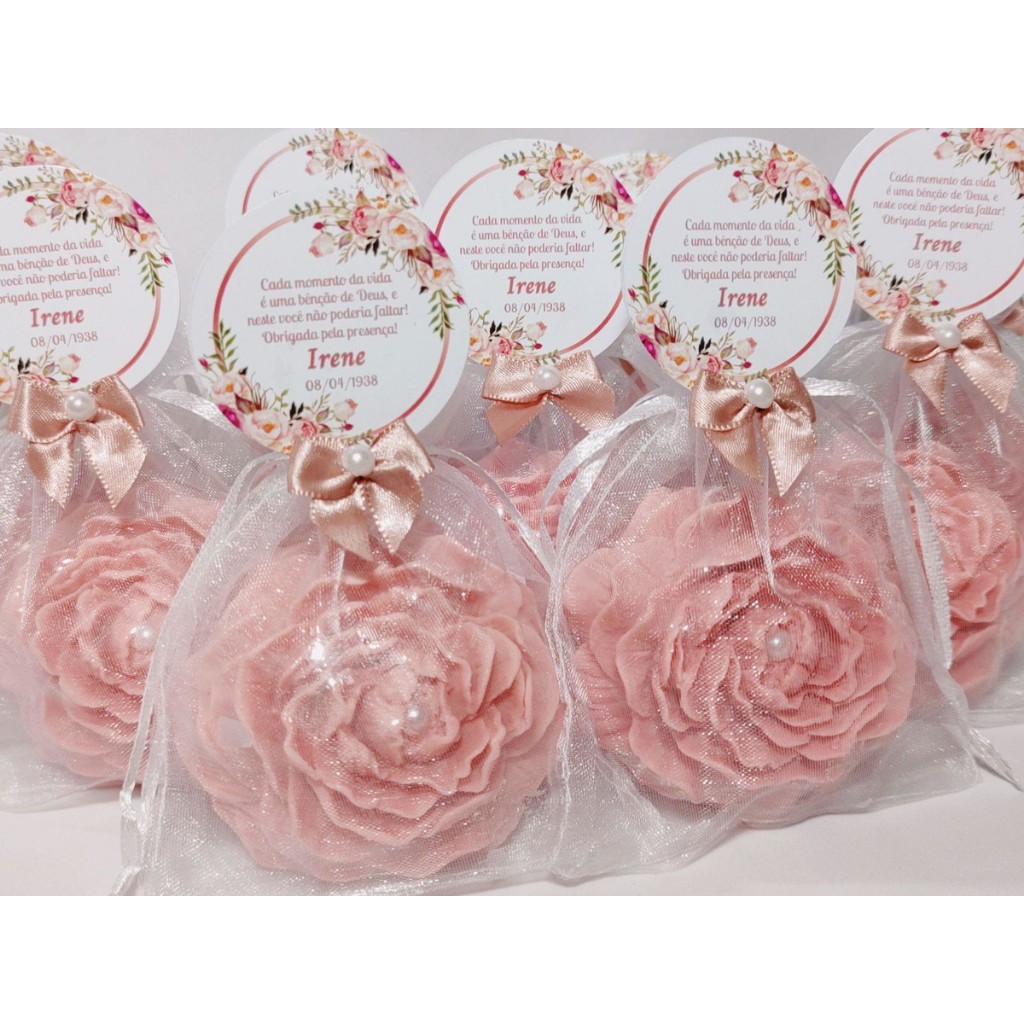 Kit 10 Sabonetes Artesanais Peônia Lembrancinha Casamento Batizado Maternidade Personalizada
