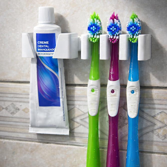 Suporte de Escova de Dente e Pasta l Organizador Parede Banheiro l Porta Escova Familia em Oferta na Shopee