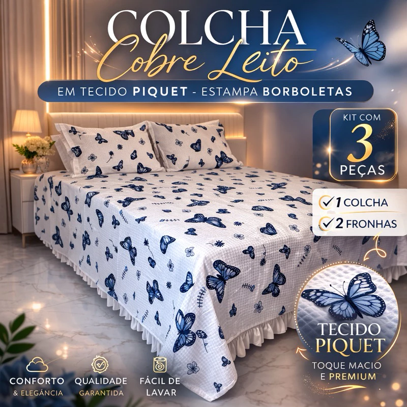 Kit Cobre Leito Queen Piquet 3 Peças Premium C/ Porta Travesseiro