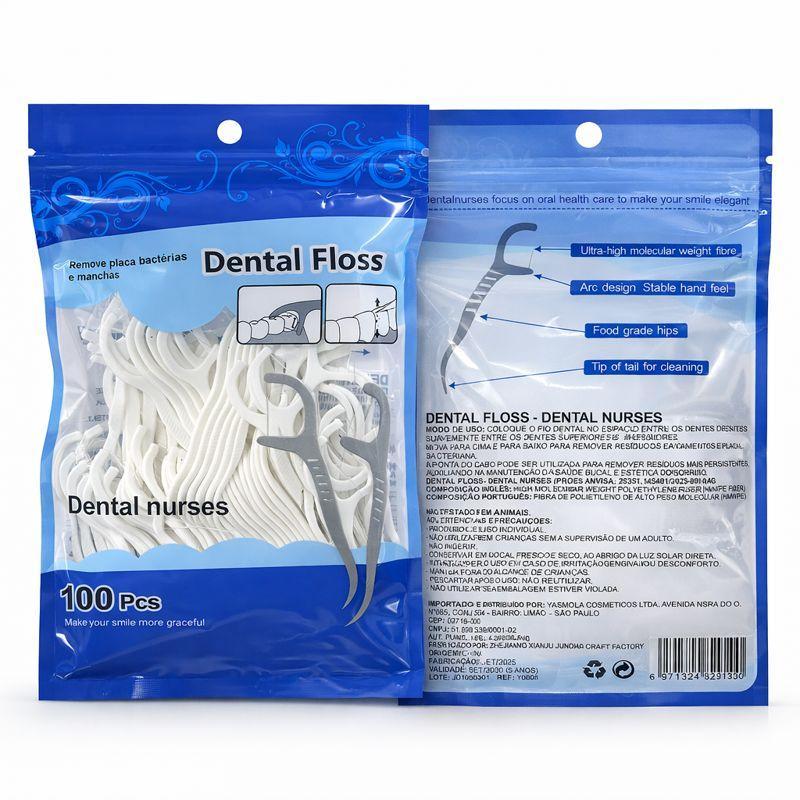 Palito Fio Dental Descartável com Haste Limpeza Bucal Remove Placa Kit 100 200 300 400 500 Un