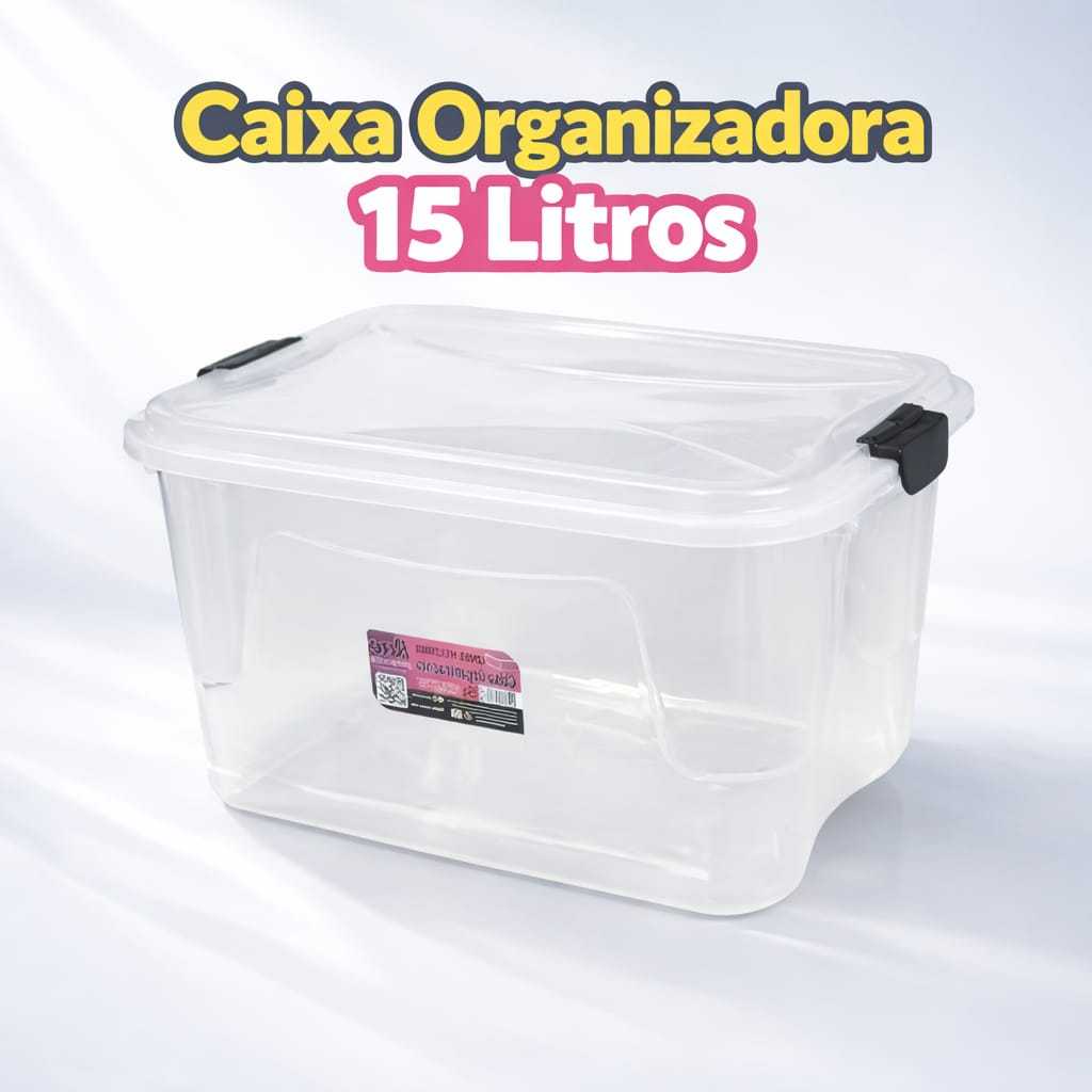 Caixa Organizadora 15 Litros Transparente Com Tampa Travas Resistente Duravel Multiuso Organização Objetos Documentos em Oferta na Shopee