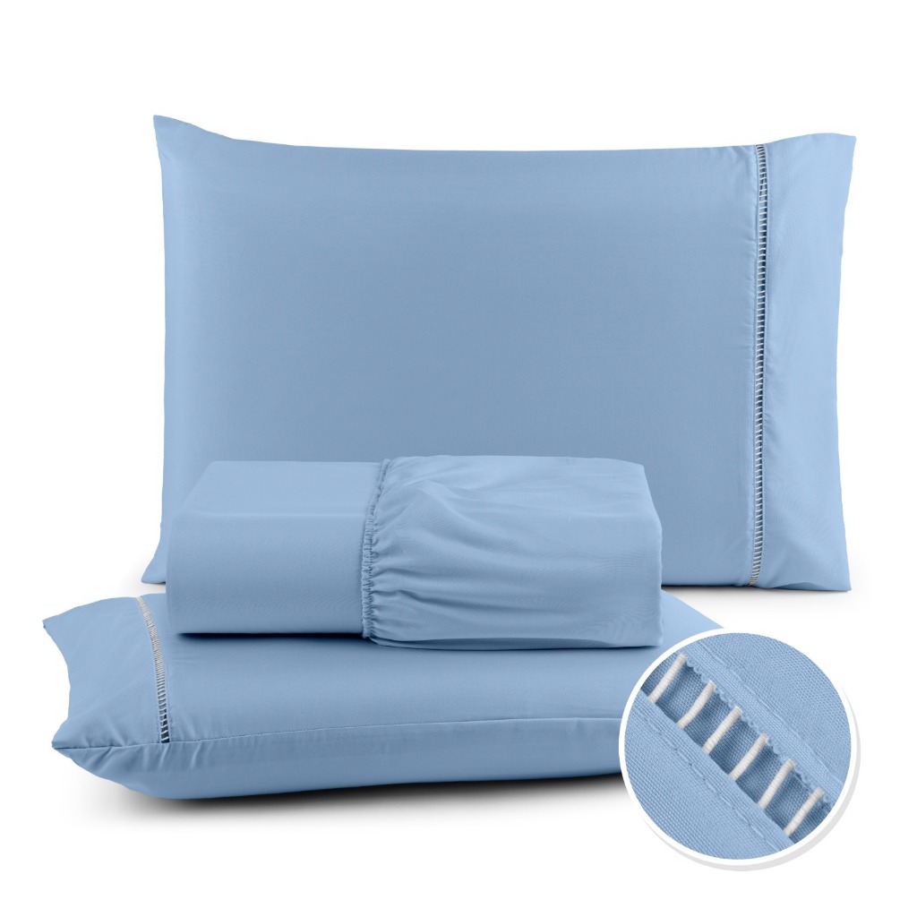 Kit Jogo De Lencol 400 Fios Extra Macio Micropercal Com Ponto Palito Vários Tamanhos