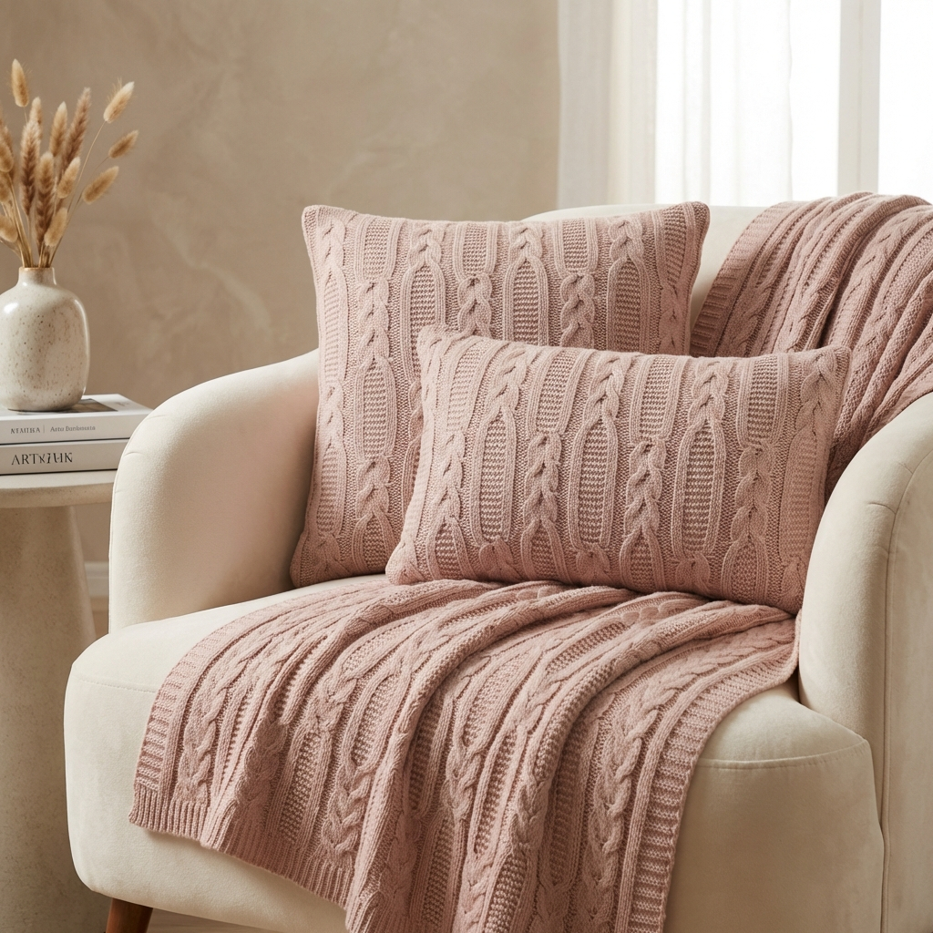 Kit Manta Sofa Poltrona Trico Decorativa Sala 150x90cm +2 Capa Almofada c3