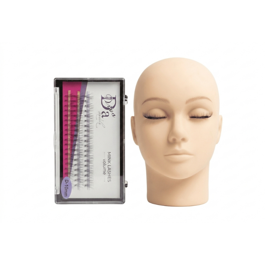 Treino de Alta Precisão para Lash Designer - Cabeça Silicone + Cílios Tufinho