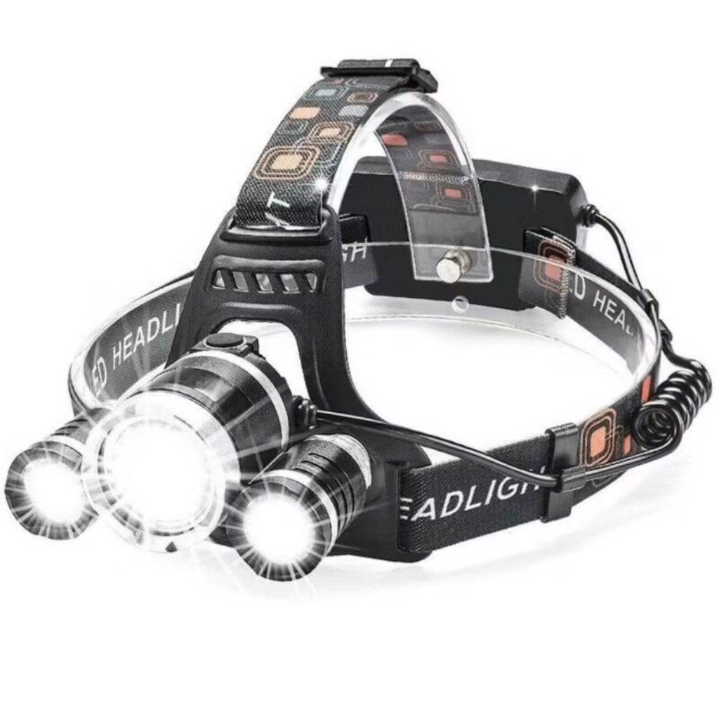 Lanterna de cabeça Camping, Trilha, Pesca, Escalada Recarregável 4 leds T6 CREE Potentes