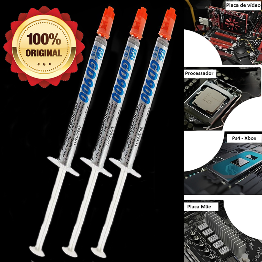 Kit 1/2/3 Pasta Térmica Prata GD900 Para Processador, PS2, PS3, PS4, Notebook, Placa de Vídeo e PC - 4,8W/m·K