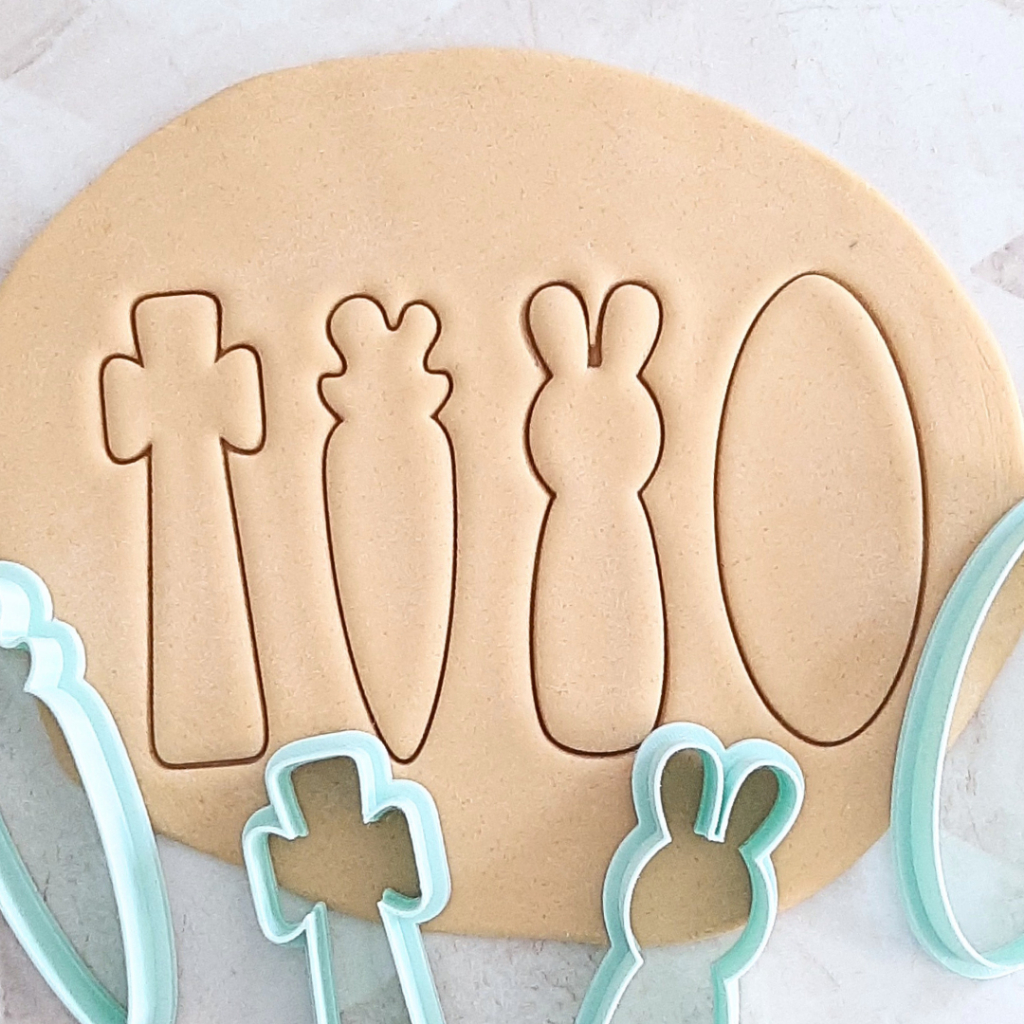 Cortador de Biscoito Kit Páscoa 4 Peças | Cruz, Cenoura, Coelho e Ovo