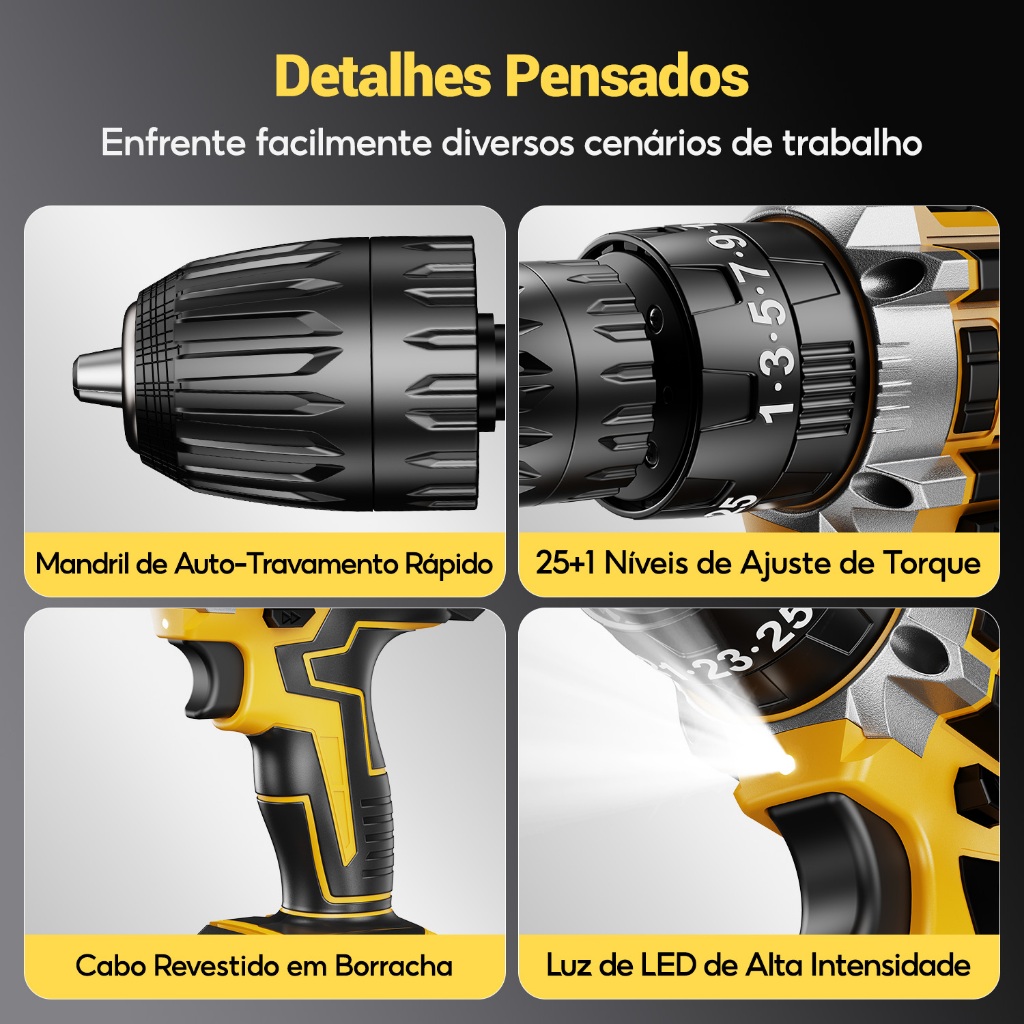 SOARFLY Parafusadeira Furadeira 48V 2 Baterias Com Maleta e Acessórios Completo 28pcs 220V/110V — foto 10