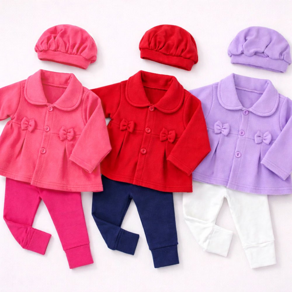 Conjunto 3 pçs com Casaco Bebê Menina Inverno, Calça e Boina Elegante em Oferta na Shopee