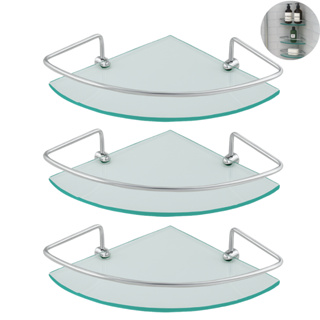 Kit 1 a 3 Porta Shampoo Canto Prateleira Vidro Para Banheiro Cozinha Organizador De Box em Oferta na Shopee