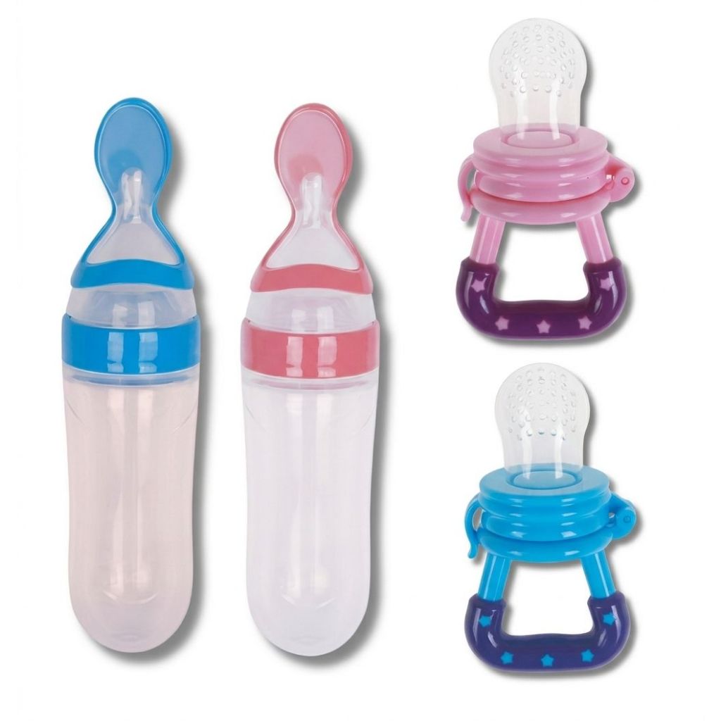 Kit Introdução Alimentar Colher Dosadora e Chupeta Mordedor Frutas Para Seu Bebê Em Silicone