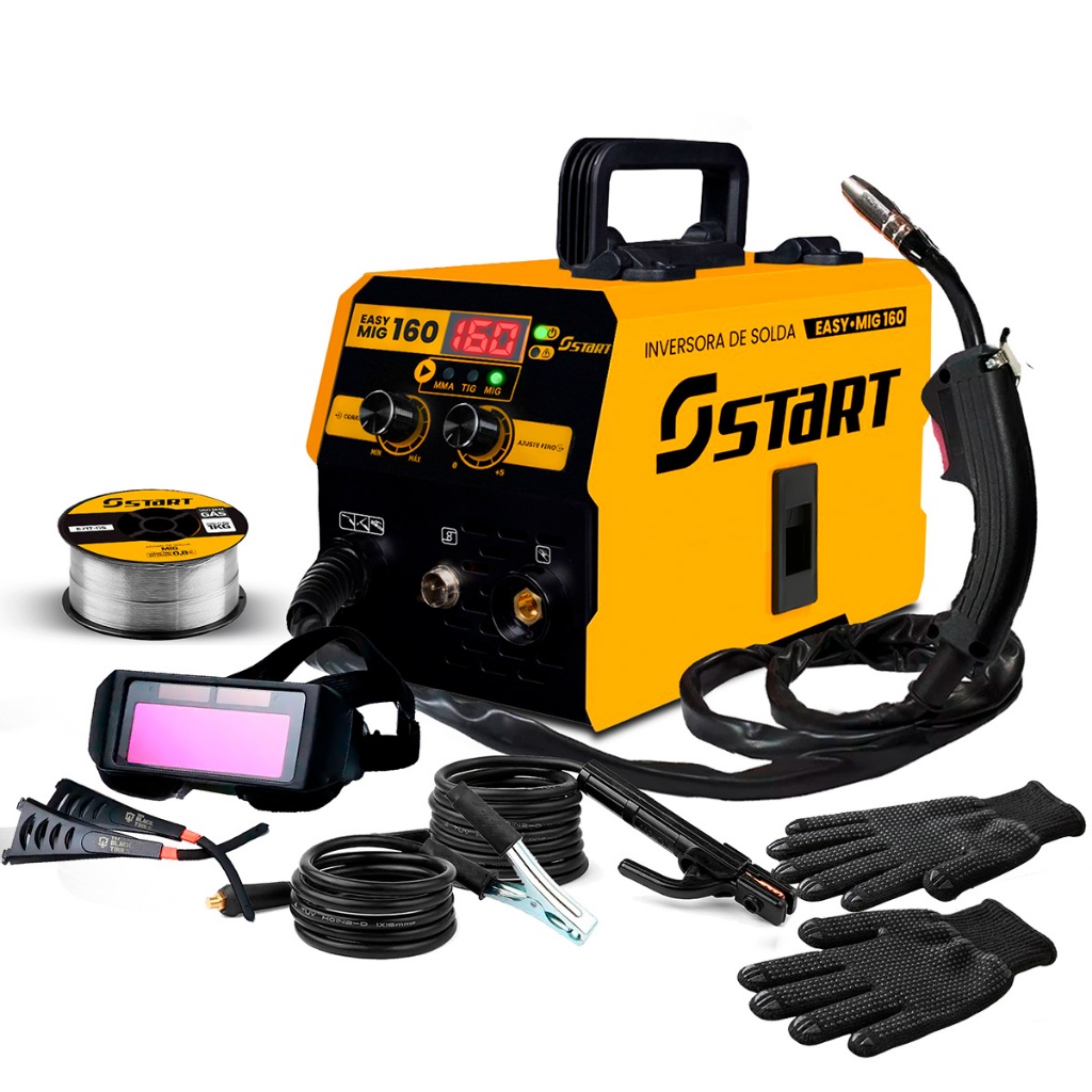 Máquina Solda Multiprocesso 220v Start Mig 160a Mig Mma Tig + Oculos De Solda Proteção E Acessórios