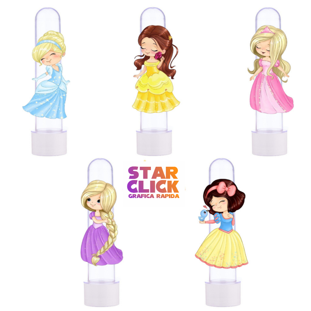 20 Tubetes 3D Personalizados Para Lembrancinha Princesas Baby Aquarela