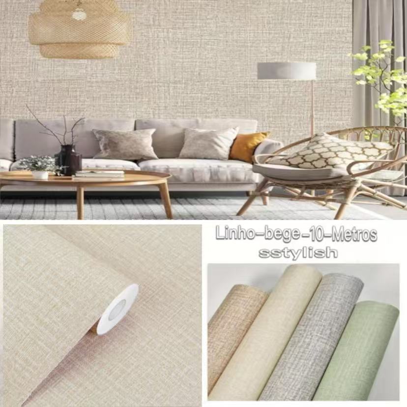 Papel De Parede  3D Linho Texturizado 10 METROS x 45CM Adesivo Autocolante para Sala,Quarto