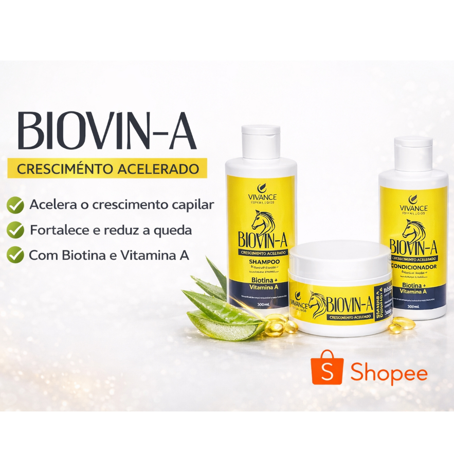 Kit Crescimento Capilar 3 em 1 BIOVIN-A Vivance Shampoo 300ml+ Cond 300ml + Mascara 300g