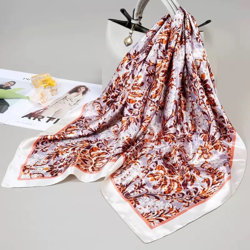 Lenço Cetim Bandana Cachecol Seda Colorido Feminino Luxo Echarpe Lenço Praia 90x90 Grande