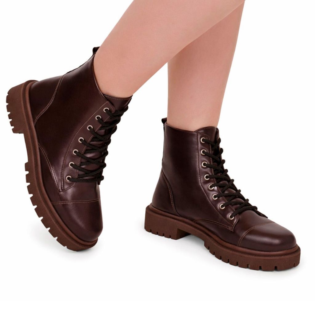 Coturno Militar Feminino Tratorado Plataforma Bota Cano Curto Confortável Macia 5001