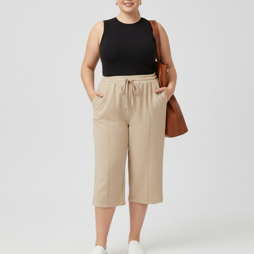 Calça Pantacourt Feminina Plus Size Tecido Duna com Bolsos Cintura Alta Conforto P ao G3 em Oferta na Shopee