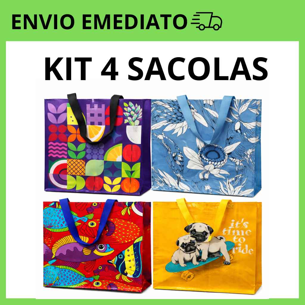 Kit 4 sacolas Ráfia Ecológica Retornável Ecobag marca celeste em Oferta na Shopee