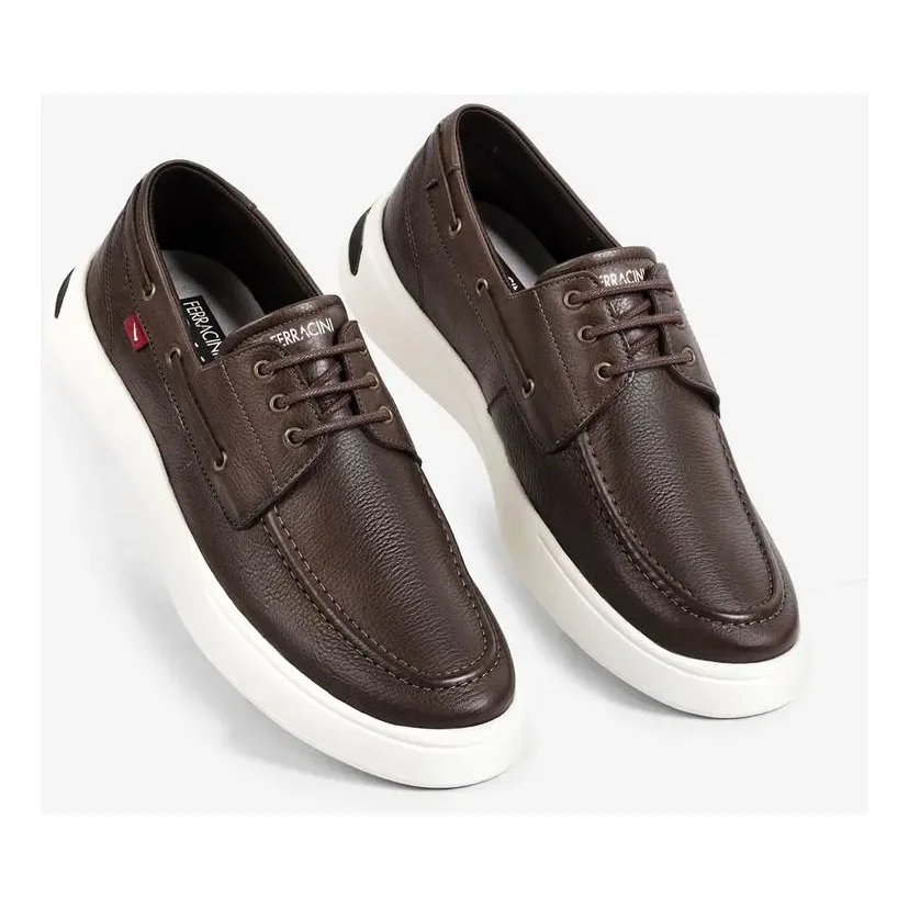 Sapatênis Ferracini Masculino Buzios BA 8961-652C Café Original Couro Conforto Casual Estilo