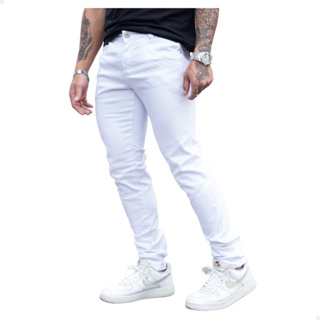 Calça Jeans Masculina Branca com Modelagem Skinny Confortável em Oferta na Shopee