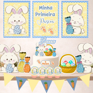 Kit festa Páscoa Personalizado Minha Primeira Páscoa Menina Coelho Ovos De Pácoa Menino em Oferta na Shopee