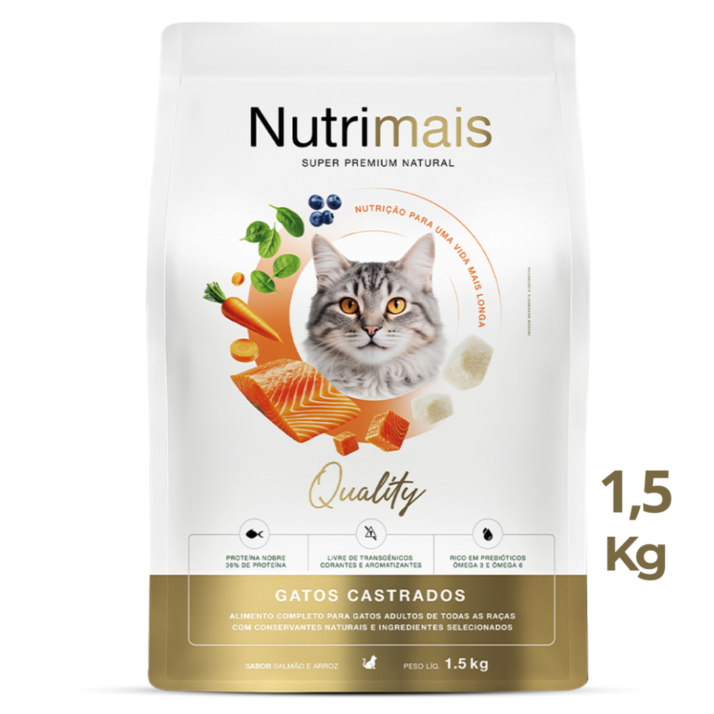Ração Nutrimais Salmão 1.5kg Gatos Castrados Pele Sensível Super Premium Natural em Oferta na Shopee