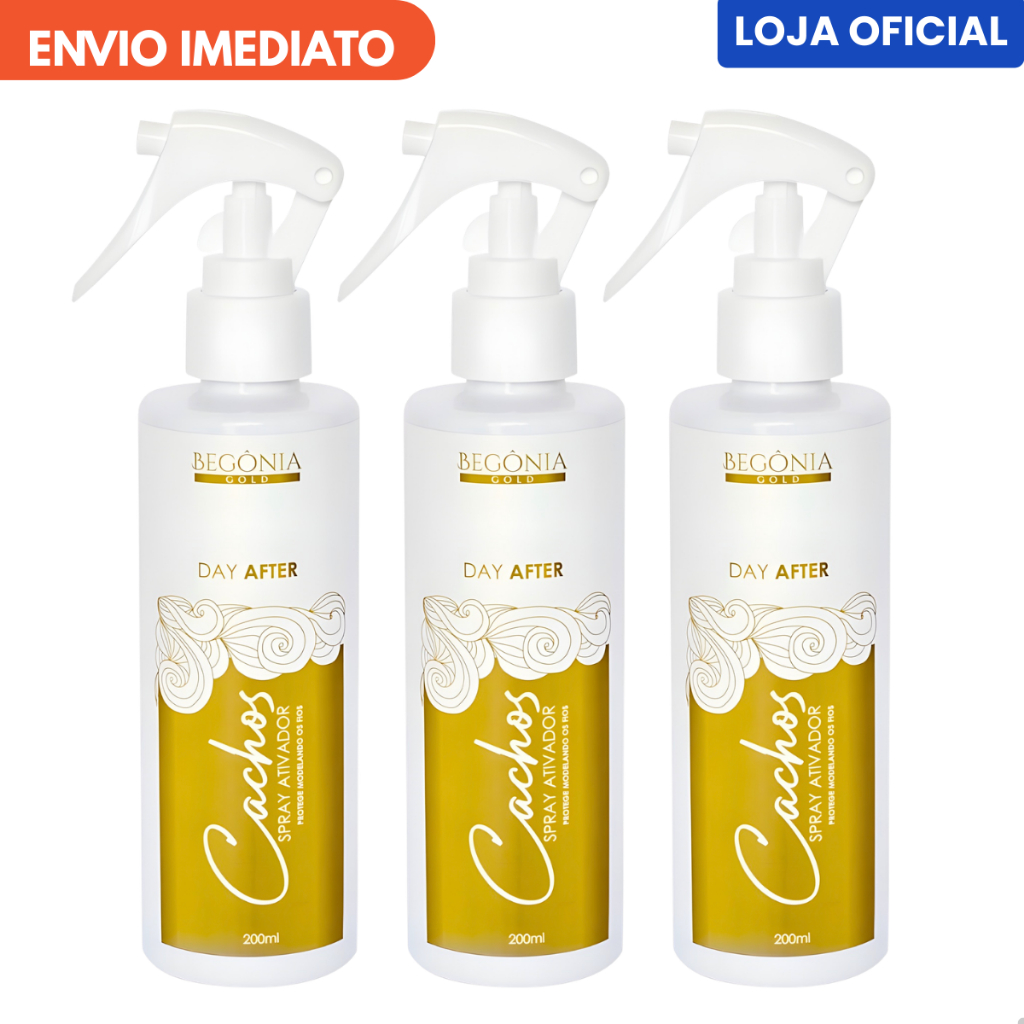 Kit 3 Sprays Ativador de Cachos 200ml Begônia Gold Day After Definição Hidratação