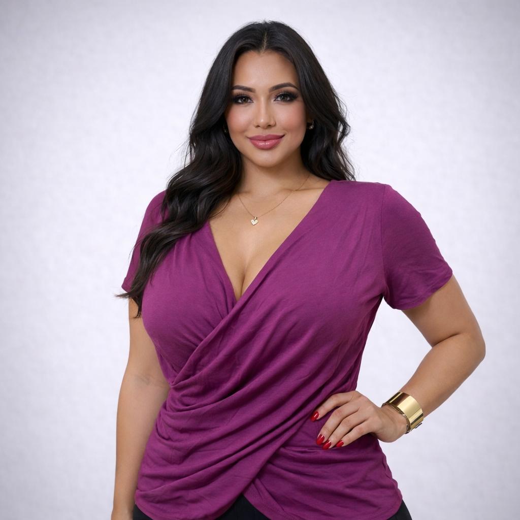 Blusa FemininoTranspassada Decote em V em Tecido Viscolycra