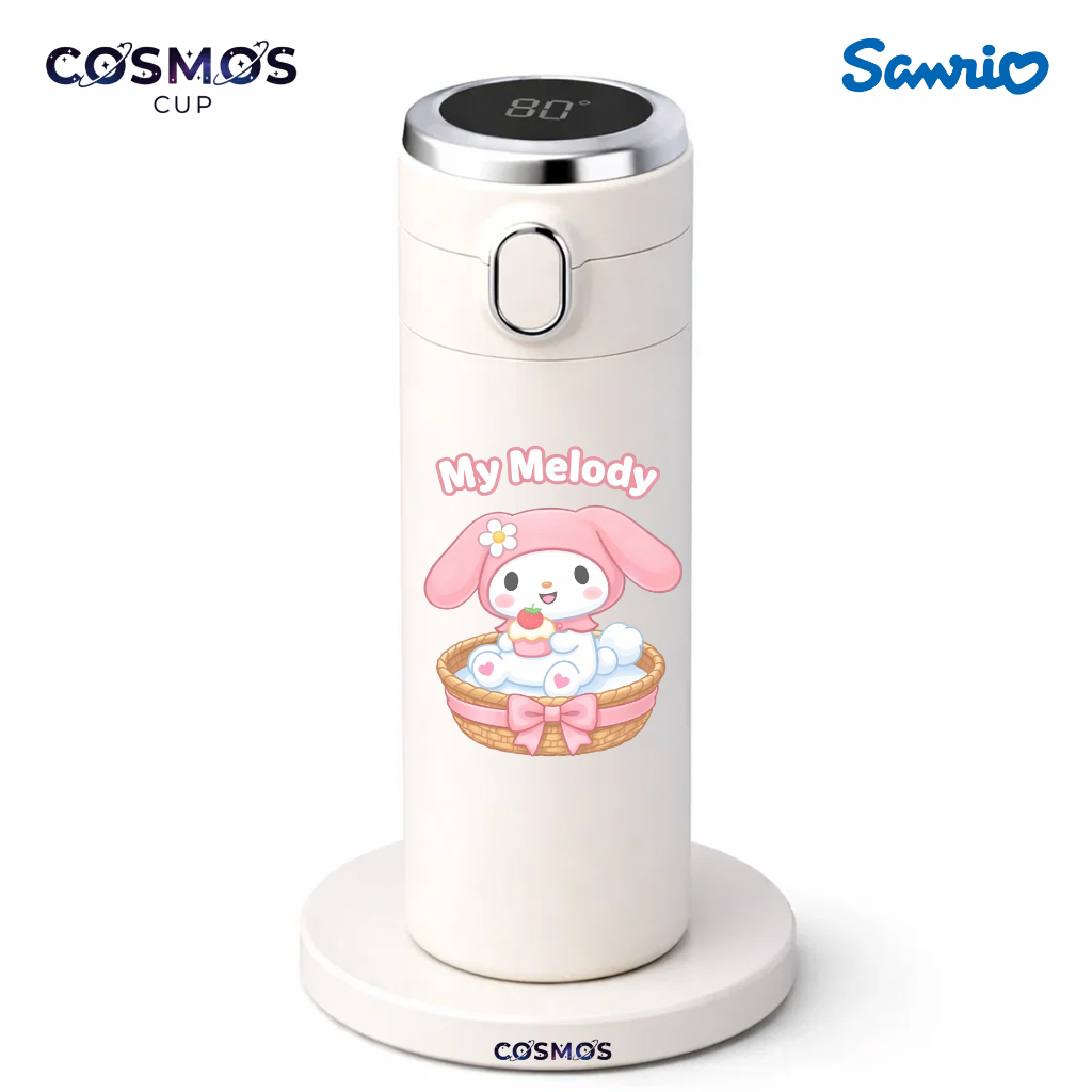Garrafa Térmica de Aço Inoxidável Sanrio My Melody com Medidor de Temperatura Digital 420ml