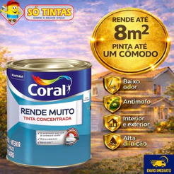 Tinta Para Parede Coral Rende Muito 900 ML Acrílica Fosca Lavável Standard Rendimento Secagem Rápida