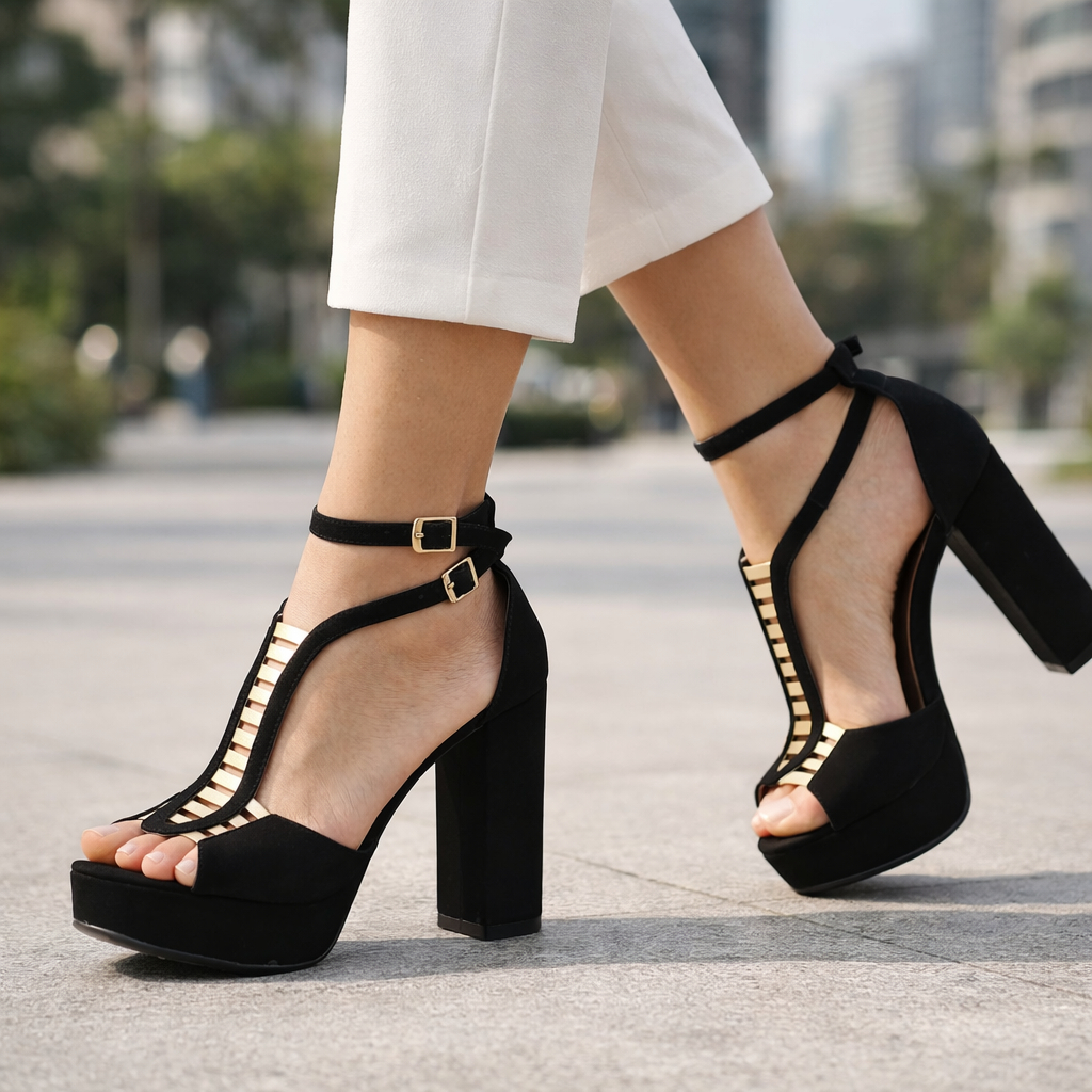 Sandália Feminina Plataforma Meia Pata Salto Alto Grosso Confortável Dia a Dia em Oferta na Shopee