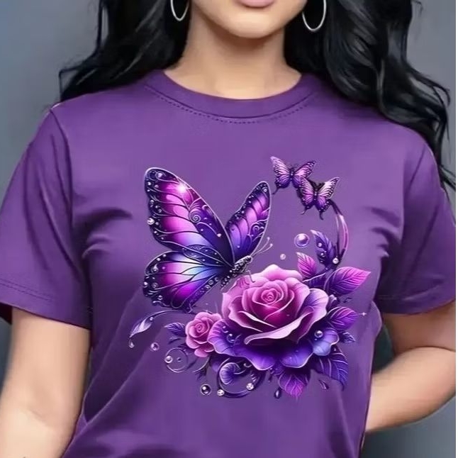 Blusinha Feminina Camiseta Basica Algodão100% Borboleta Flor em Oferta na Shopee