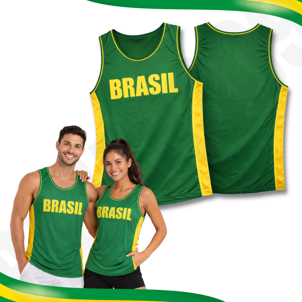Camisa Regata Verde Amarela Do Brasil Esportiva Sem Manga Confortável Unissex