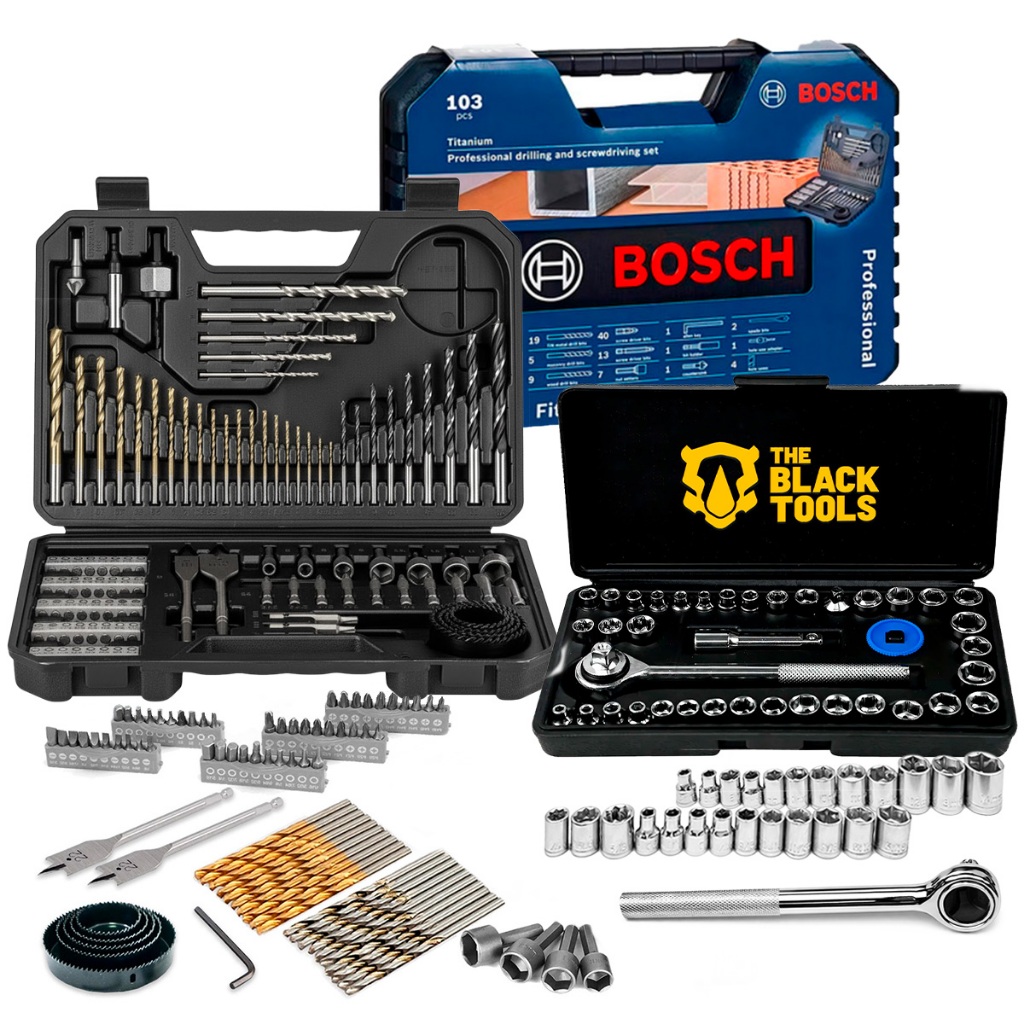 Kit Maleta De Ferramentas Bosch 143 Pçs + 40 Pçs Soquetes E Chave Catraca The Black Tools em Oferta na Shopee