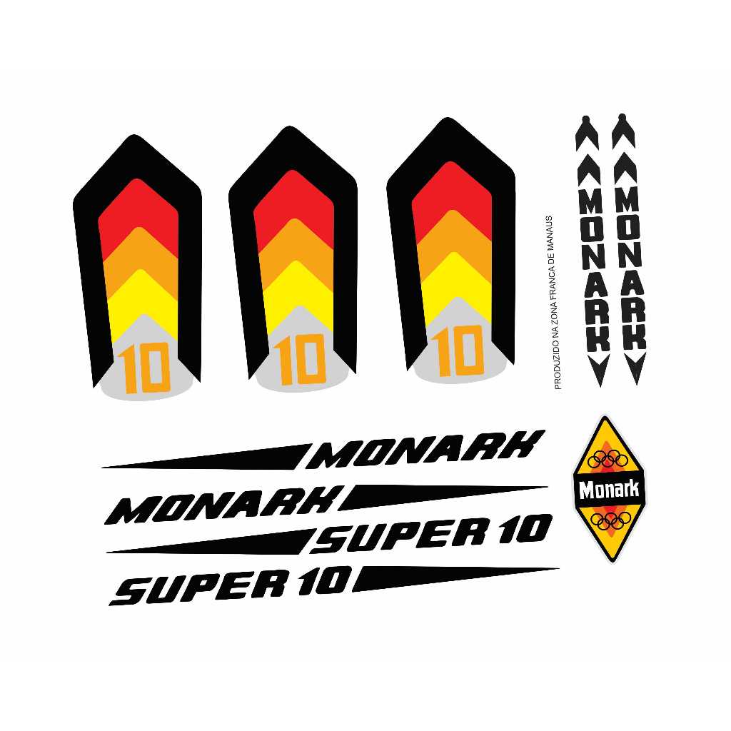 Adesivos Bicicleta Monark Super 10 1980 Preto