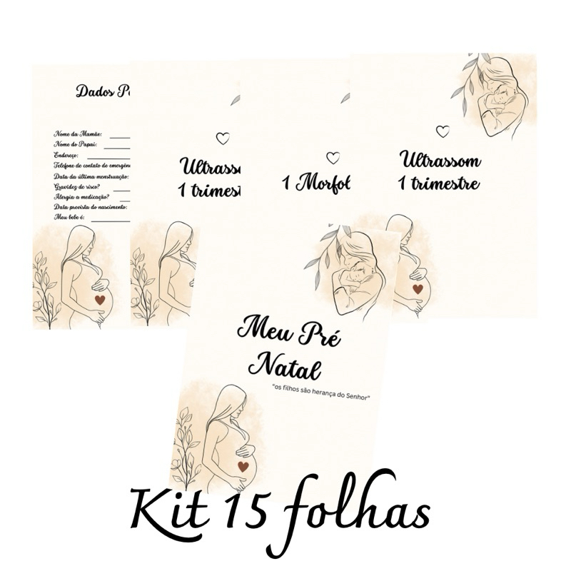KIT DE FOLHAS DIVISÓRIAS PARA PASTA GESTANTE ACOMPANHAMENTO PRÉ-NATAL  MODELO CLEAN K09