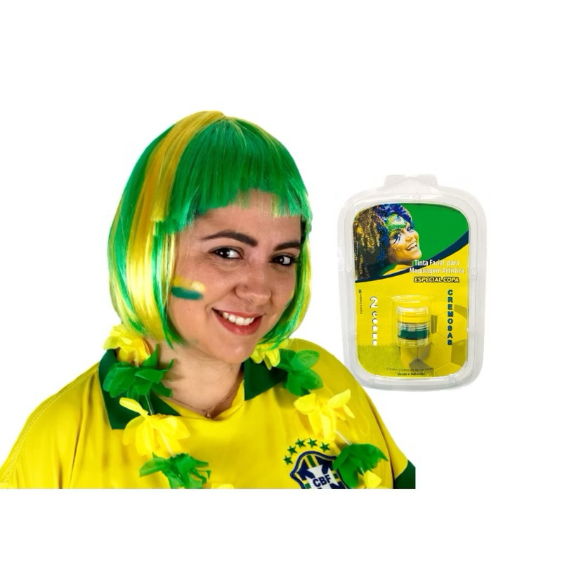 TINTA FACIAL COPA DO MUNDO | TORRE DE TINTA CREMOSA | ROSTO | FANTASIA | COSPLAY | BANDEIRA | VERDE E AMARELO | BRASIL
