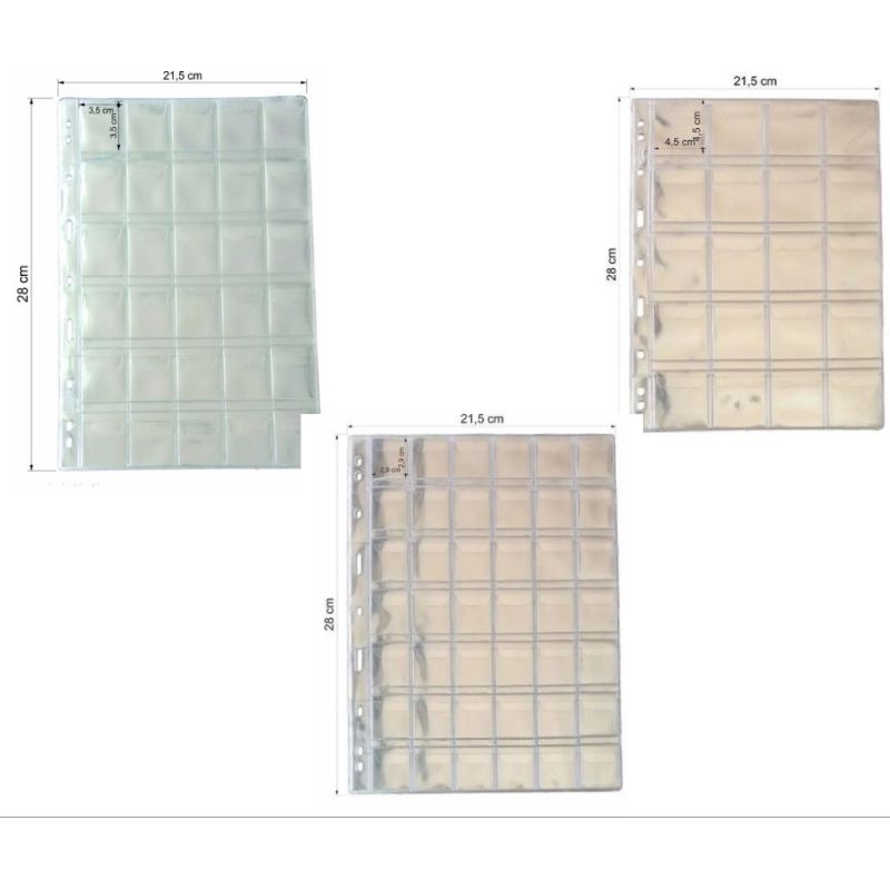 Kit 5 Folhas Mistas - 5 Folhas para moedas PCCB/3BZN Importada. Folhas para 42, 30 e 20 Moedas. Para Álbum Misto